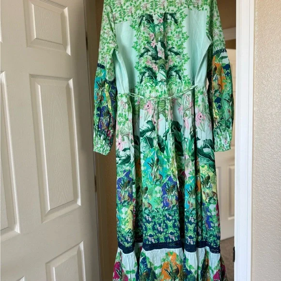 green emerald velvet dress Anthropologie Dress Womens 10 Green V Neck Tie Neck Long Sleeve A Line main image 0
